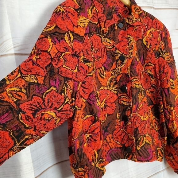 Vintage Blazer Jacket Size 10 90s Breckenridge Red Floral Short Button - Picture 5 of 9